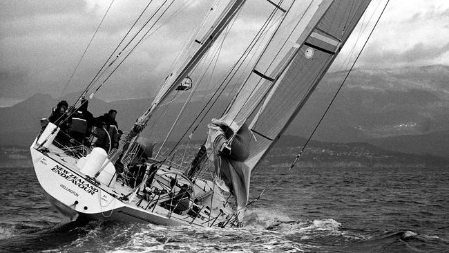 1992 Sydney to Hobart Yacht Race line honours winner New Zealand Endeavour in the River Derwent. Picture: Fred Kohl