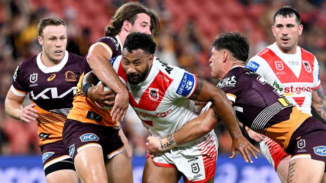 Francis Molo playing for the Dragons against the Broncos on Saturday. Picture: Bradley Kanaris