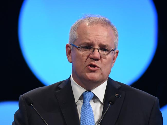 Prime Minister Scott Morrison speaks during the Australian Financial Review (AFR) summit, Investing for Growth, at the Hilton Hotel in Sydney, Tuesday, March 10, 2020. (AAP Image/Dean Lewins) NO ARCHIVING