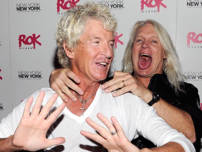 REO Speedwagon frontman Kevin Cronin and bassist Bruce Hall. Picture: Ethan Miller/Getty Images for Rok Vegas Nightclub