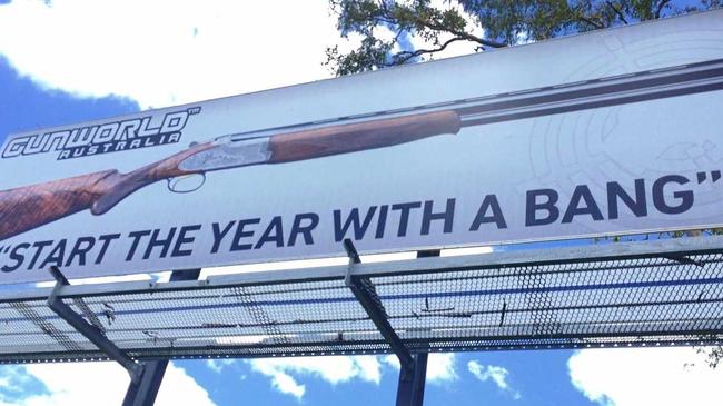 The Gun World Australia sign outside Gympie&#39;s south entrance. Picture: Scott Kovacevic