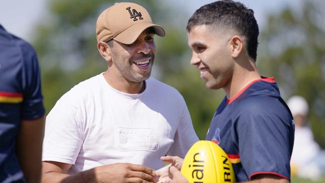 Eddie Betts catches up with Stengle during last year’s pre-season. Picture: AAP Image/Michael Dodge