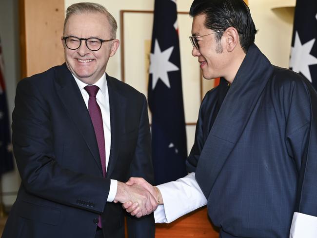 Prime Minister Anthony Albanese Prime and His Majesty King Jigme Khesar Namgyel Wangchuck, the King of Bhutan. Picture: NewsWire / Martin Ollman