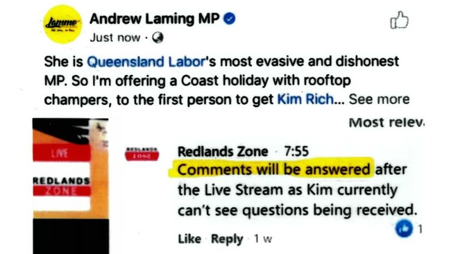 Kim Richards claims 'sustained attack' online from MP Andrew Laming.