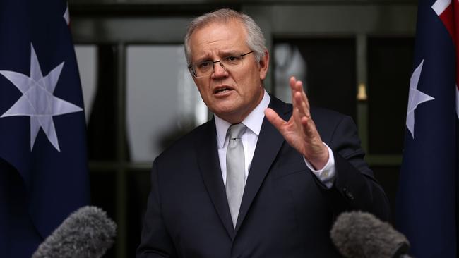 Prime Minister Scott Morrison at The Lodge in Canberra. Picture: Gary Ramage