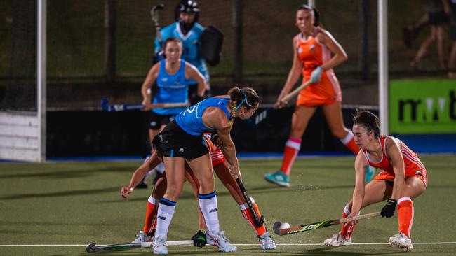 The first Festival of Hockey match between the Territory Stingers and Brisbane Blaze. Picture: Pema Tamang Pakhrin