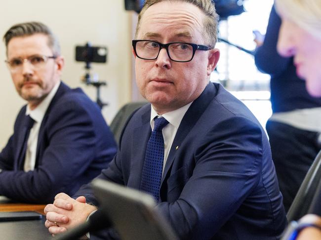 MELBOURNE, AUSTRALIA - Newswire Photos August 28, 2023: Qantas CEO Alan Joyce during a senate hearing into the cost of living. Picture NCA NewsWire / Aaron Francis