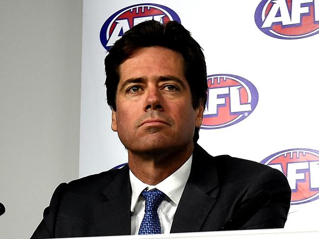 AFL CEO Gillion McLachlan at the press conference as AFL Chairman Mike Fitzpatrick announces his retirement.  conference at AFL House.  Picture: Nicole Garmston