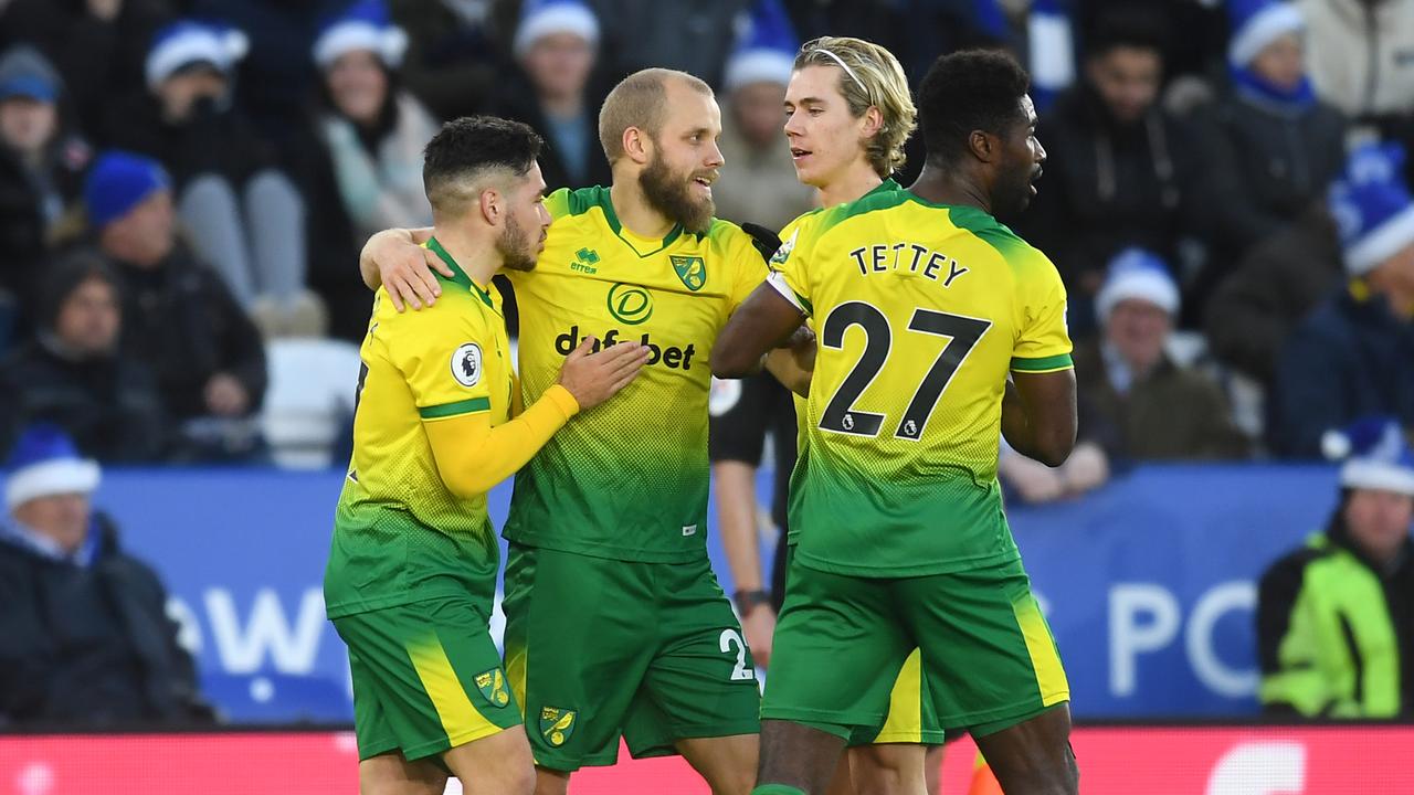 Teemu Pukki (2L) opened the scoring against Leicester before things took a painful turn.