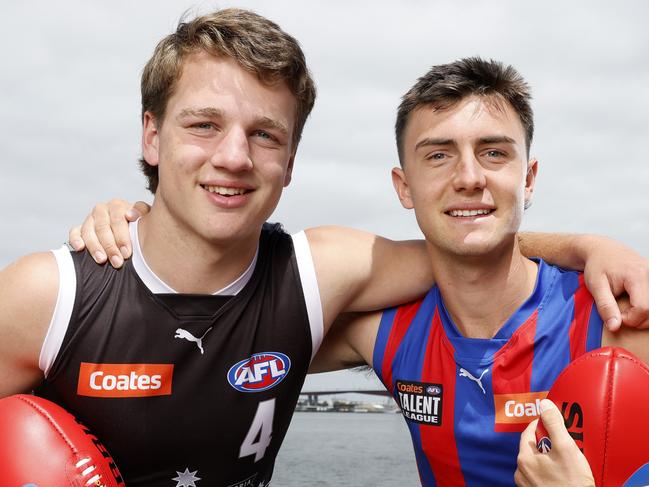 NCA. MELBOURNE, AUSTRALIA. 19th November 2024.  AFL.   Top 5 AFL draft hopefuls Sam Lalor and Jagga Smith ahead of tomorrow nights AFL Draft .  Picture: Michael Klein