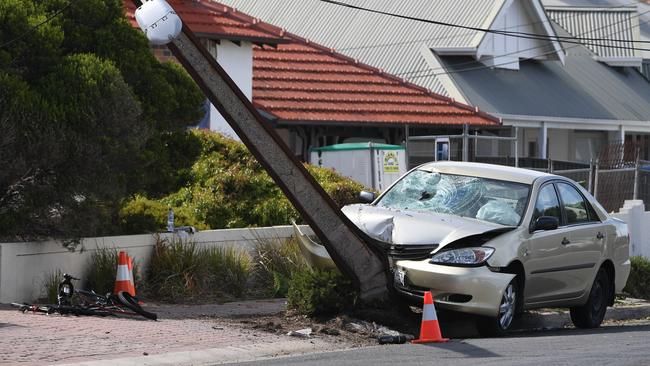 The car also crashed into a Stobie pole. Picture: Tricia Watkinson