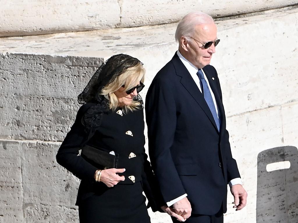 US former President Joe Biden, seen here with former First Lady Jill Biden at Pope Francis’ funeral in April, has had a health scare. Picture: AFP
