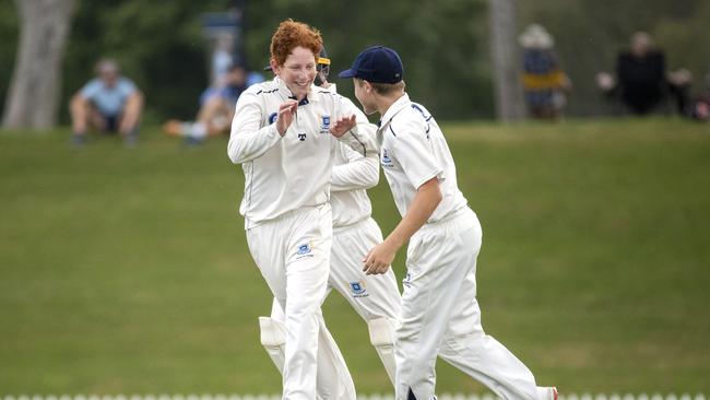 Hugh Weibgen celebrates a wicket. (AAP Image/Richard Walker)