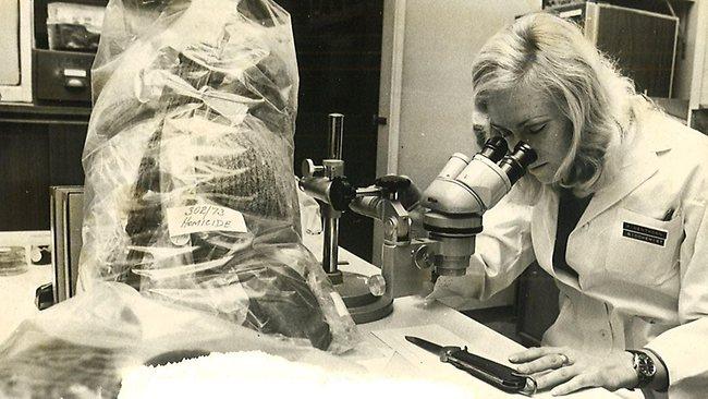 Biochemist Pauline Hentorn examines a flick-knife