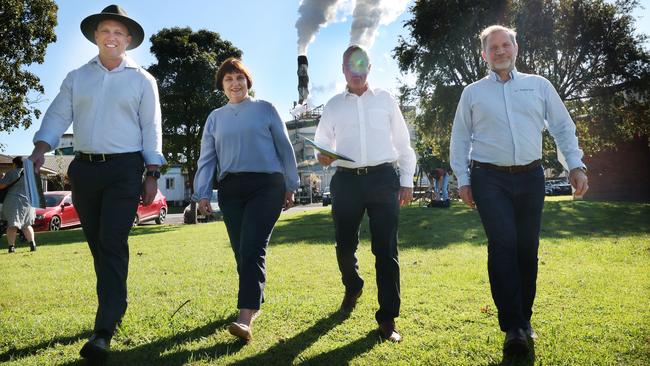 Deputy Premier Steven Miles, Mackay MP Julieanne Gilbert, Mackay Regional Council Mayor Greg Williamson, and Mackay Sugar CEO Jannik Olejas at Racecourse Mill on Wednesday, August 16, 2023, to talk about two industrial sites in Mackay being declared a State Development Area. Picture: Contributed