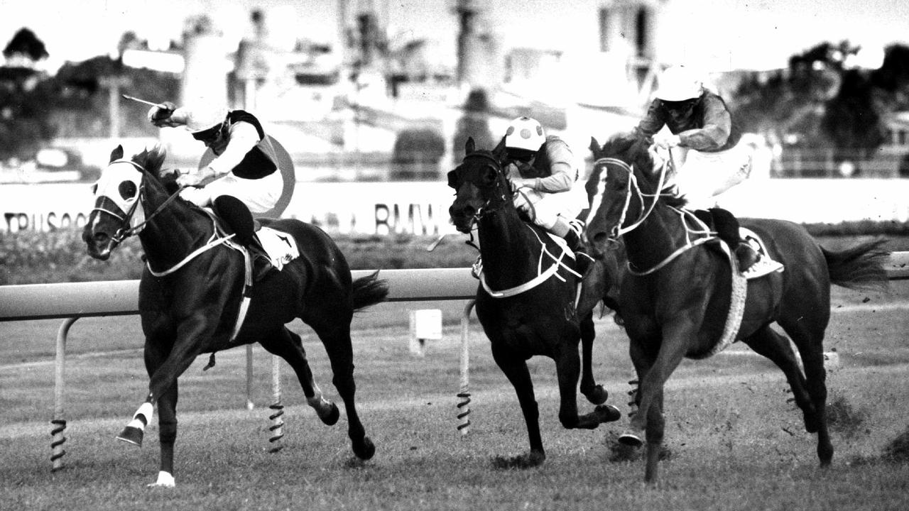 Racehorse Burst ridden by jockey Shane Dye winning race 5, the Golden Slipper Stakes at Rosehill in Sydney, 11/04/1992. Pic News Ltd.