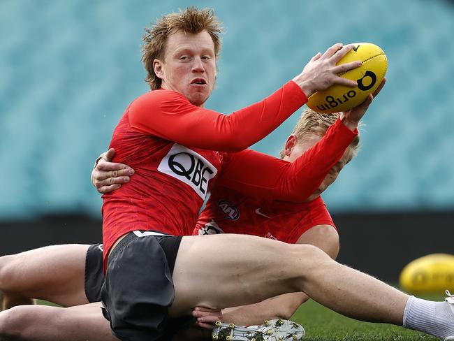 A hamstring injury at training has ruled Callum Mills out of at least the preliminary final. Picture: Phil Hillyard