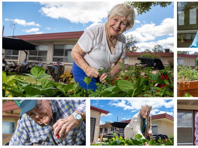 Karinya Carinity Laidley aged care residents in their garden. Photos: Ali Kuchel