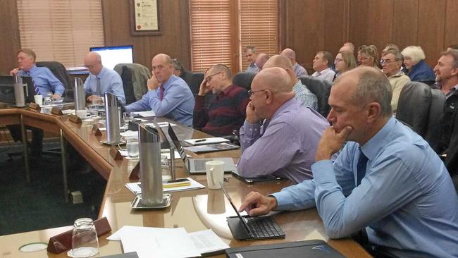 Councillors Mark McDonald, Bob Fredman, Hilary Smerdon, Mal Gear, Dan Stewart, Glen Hartwig, Daryl Dodt and Deputy Mayor Bob Leitch at the council's budget meeting. Picture: Phil Coquerand