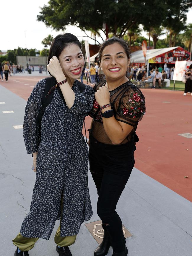 Sumi Take and Bruna Matoba at the Ed Sheeran concert at Suncorp Stadium. Picture: Josh Woning