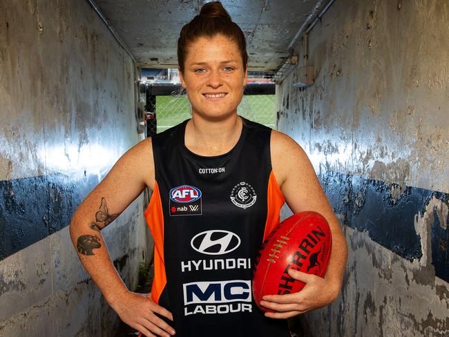 Carlton AFLW star and captain Bri Davey, back in action after a knee reconstruction. Picture: Mark Stewart