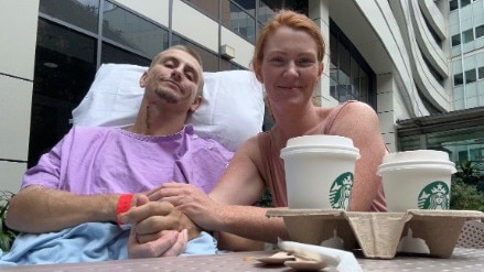 Mr Summerall with his wife Jodie Summerall at the hospital. Picture: Jodie Summerall