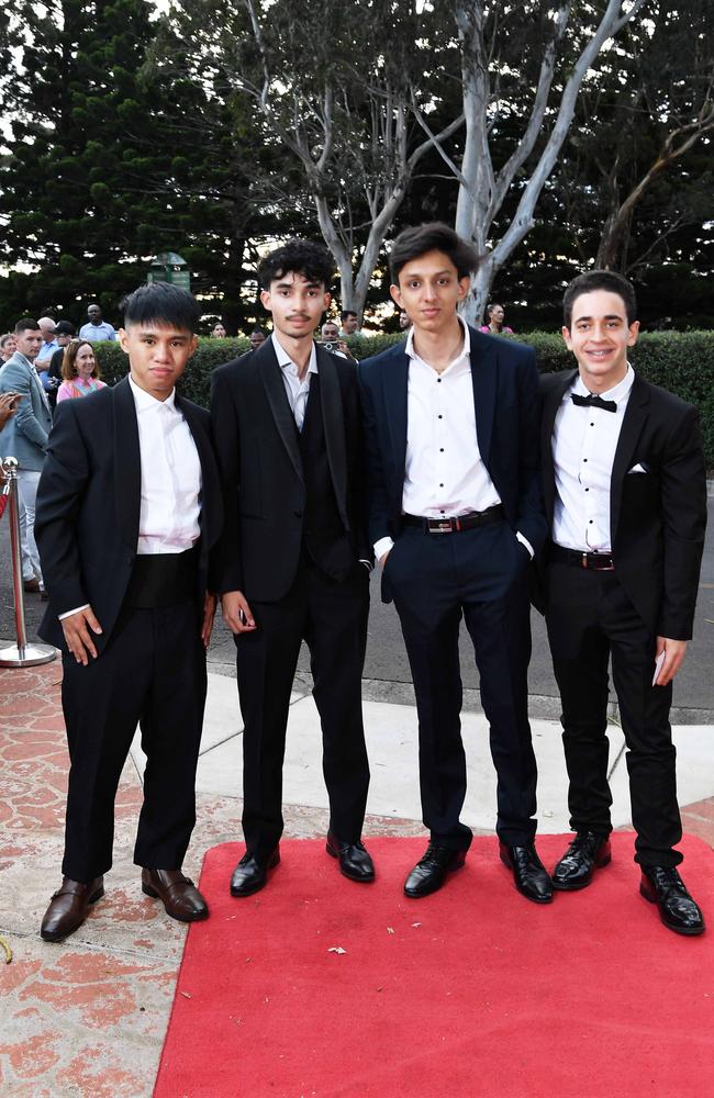 Lorenz Igualdo, Yeran Dassanayake, Harshil Mahida and Nour Issam Alibraheem at Centenary Heights State High School formal. Picture; Patrick Woods.