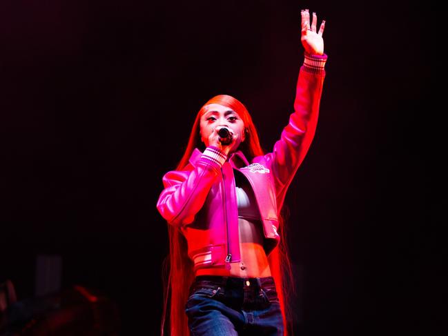 Ice Spice arrived 25-minutes late for her 30-minute performance at the Wildlands Festival in Brisbane on New Year’s Eve. Picture: Grace Kessels