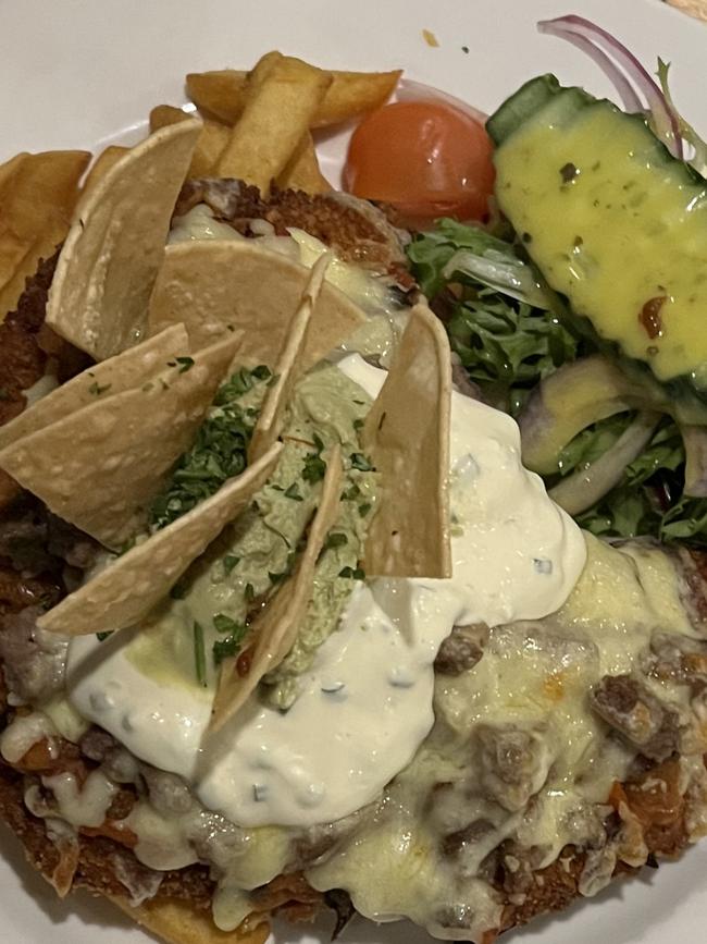 Islanders’ Tavern’s special Mexican chicken schnitzel. Picture: Supplied