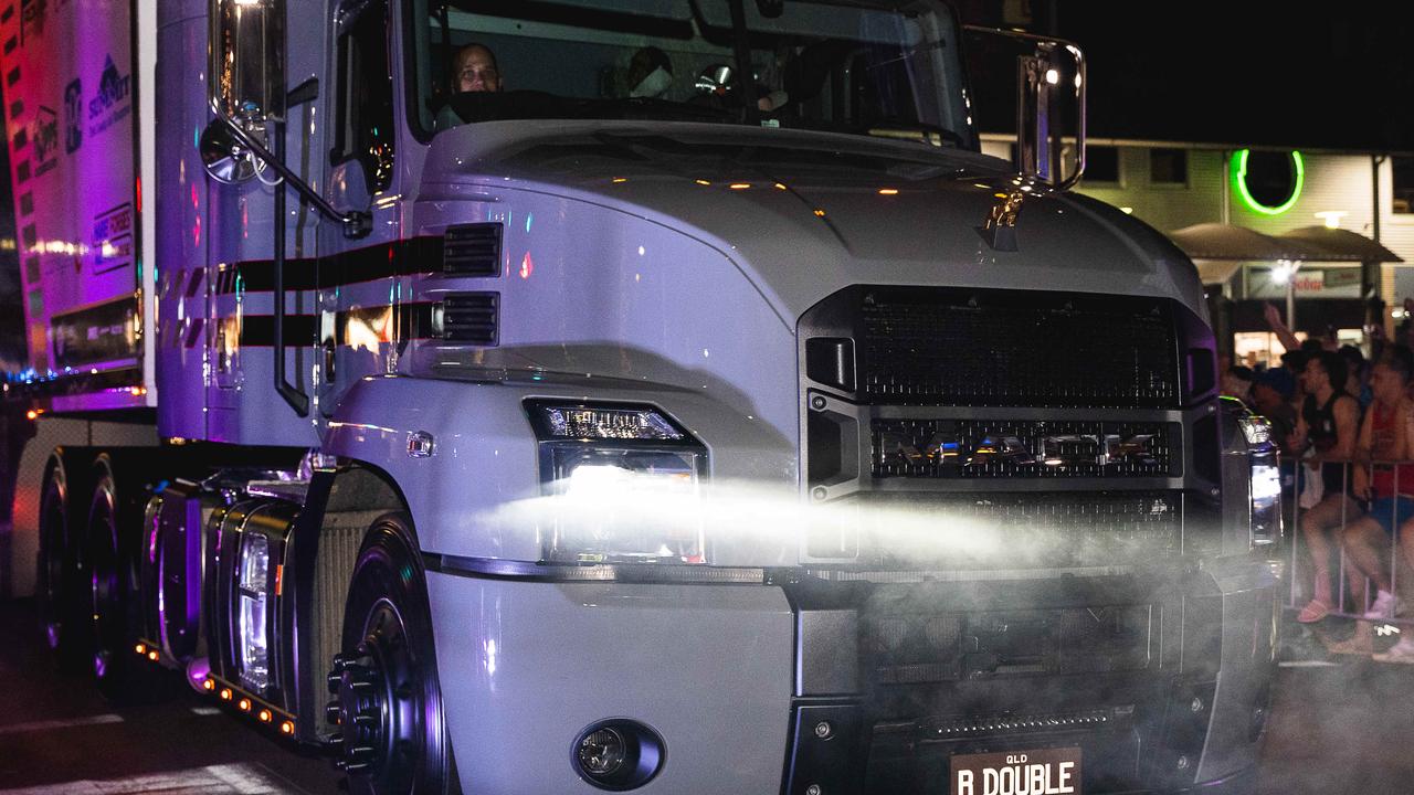 Thousands of racing fans welcomed the Night Transporter Convoy into the Darwin CBD ahead of the 2023 Darwin Supercars. Picture: Pema Tamang Pakhrin