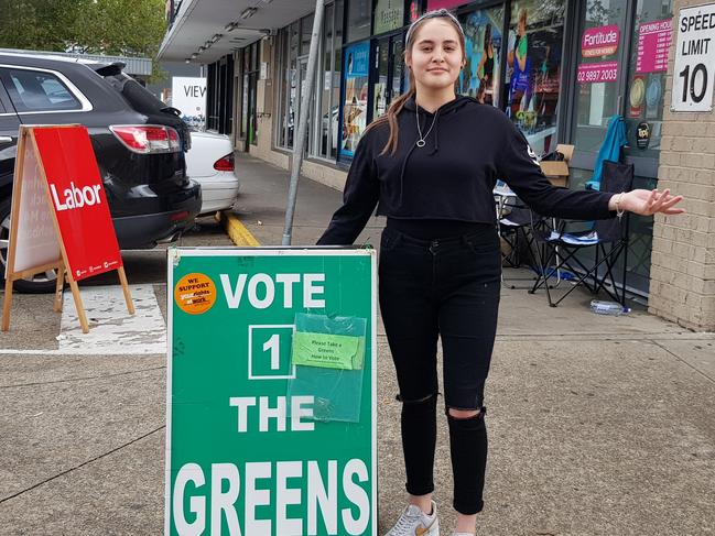 Sarah Boyd, 18, was considering voting for the Greens, but no party representative was in attendance to answer her questions at the Merrylands prepoll on Monday afternoon.