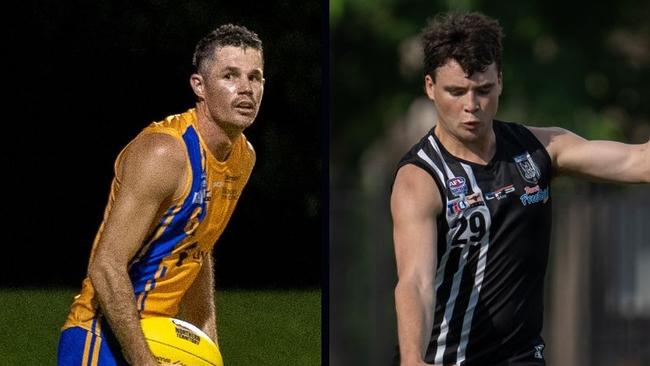 Jack Sinclair playing for Wanderers and Declan Barnett playing for Palmerston in the 2024-25 NTFL season.