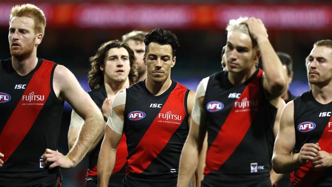 Dylan Shiel of the Bombers looks dejected after the round eight AFL match between the Sydney Swans and the Essendon Bombers