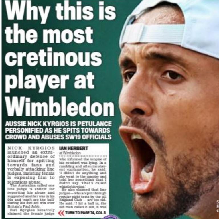 The Daily Mail in high dudgeon over Nick Kyrgios' behaviour.