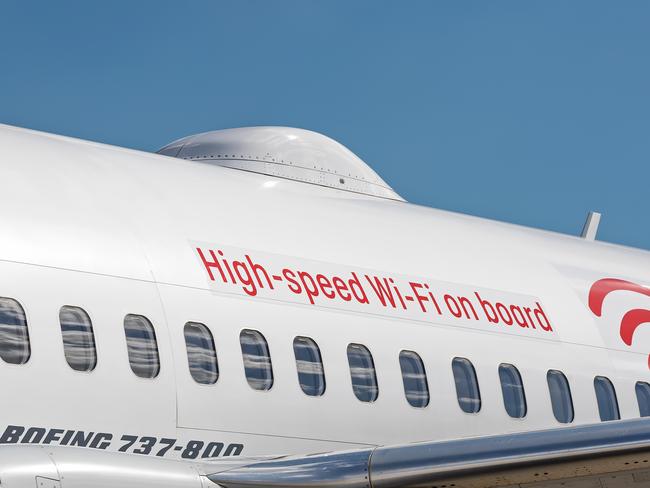 So passengers are only able to log into the free Wi-Fi on one of Qantas’ internet-capable Boeing 737-800s. It is expected to be joined by other aircraft by late September. Picture: Kurt Ams