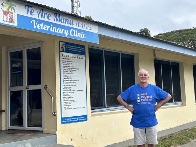 Tasmanian vet Andrew Nicholson, working at Te Are Manu vet clinic in the Cook Islands. Picture: Supplied by Andrew Nicholson