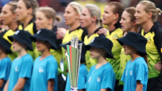 The ICC T20 Women's World Cup Trophy is displayed in Sydney at the tournament opener.