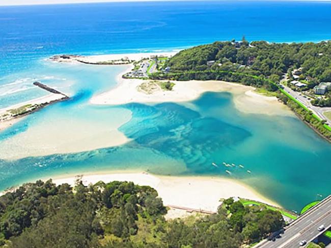 Friends of Currumbin support a lower pedestrian and cycling bridge under the existing Currumbin Creek Bridge. This design is from 8LA Landscape Architects.