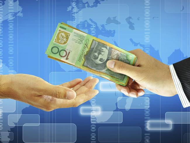 Businessman hands giving money - Australian dollarsTax Evasion, hidden wealth, offshore bank account, swiss bank account, ATO generic, ATO Amnesty generic, thinkstock, wealth generic, tax cheat, Australian dollars, $100 bills, Australian Dollar, Business