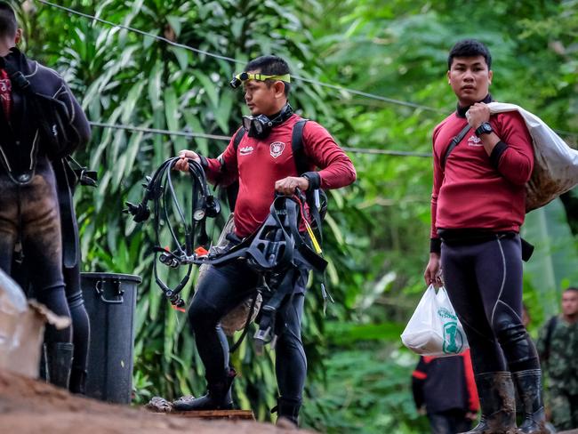 A rescue team reached the trapped soccer team on Monday. Picture: Getty Images