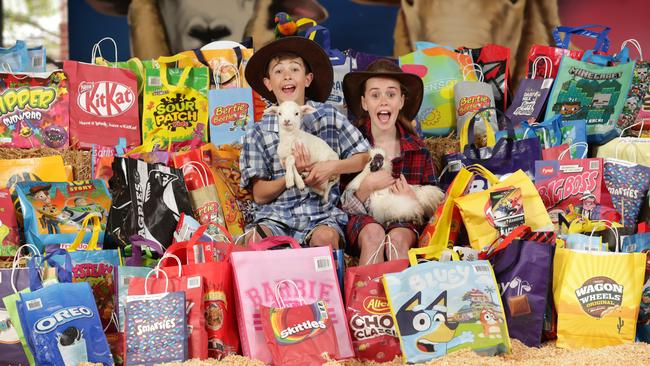 Rafael and Billie have found their favourite showbags. Picture: David Caird