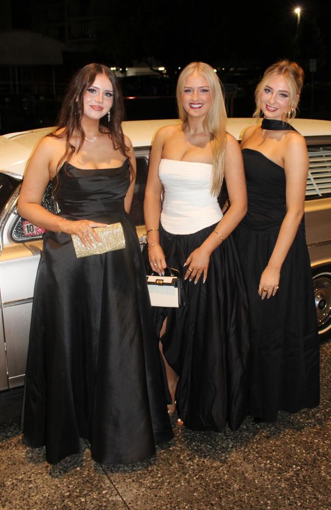 Sienna Sterling, Ella Thompson and Annabel Davis at Siena Catholic College's Benefit Ball Formal at the Maroochy RSL on May 31, 2025. Picture: Sam Turner