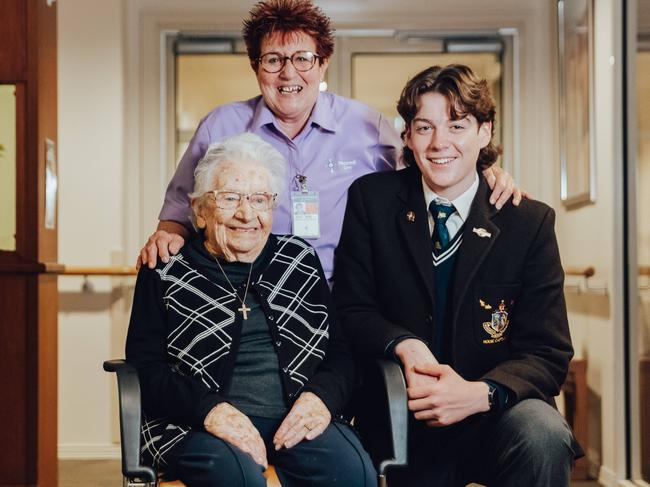 Ballarat GrammarTom McCarthy year 12 with lifestyle assistant Judi Link (in purple)and resident Julie DuffyPhoto by Chloe Smith  Photo by Chloe Smith.