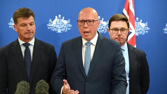 Peter Dutton discusses the Coalition’s approach to energy. Picture: John Gass