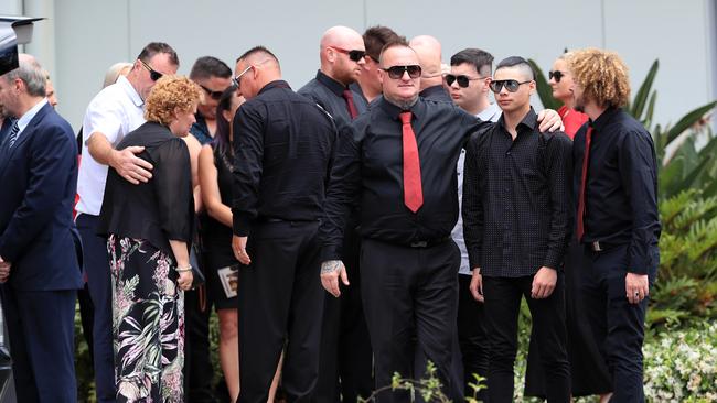 Friends and family attend the funeral of Comanchero bikie Shane Ross at Southport Church of Christ.