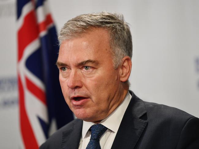 South Australian Health Minister Stephen Wade speaks to the media in Adelaide, Monday, April 20, 2020. The Australian Government recently announced tighter restrictions around social gatherings, and boosted stimulus spending, in attempts to fight off the coronavirus and it's affects on the economy. (AAP Image/David Mariuz) NO ARCHIVING