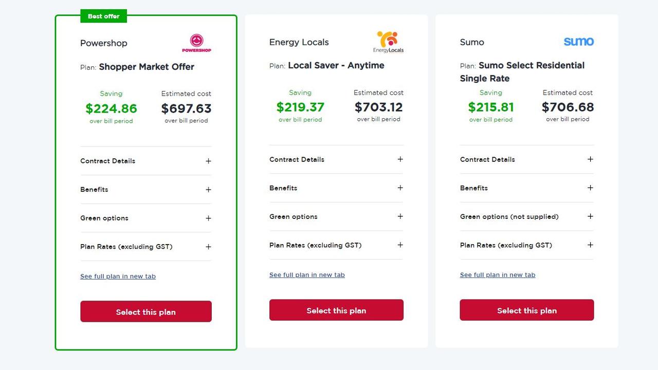 Energy Switch comparison tool in action, using a family-of-five’s $922 electricity bill.