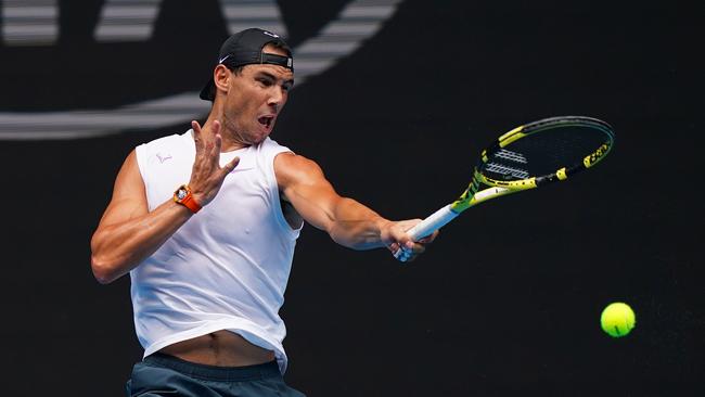 Rafael Nadal is one Grand Slam away from equalling Roger Federer. Picture: AAP