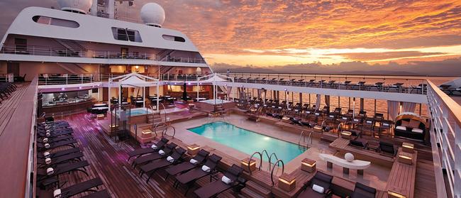 The pool deck at sunrise.