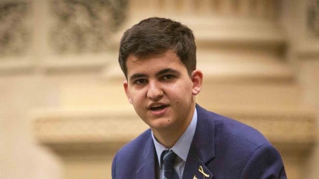 Adrian Niculescu at the 2022 Teen Parliament in the House of Assembly chamber at Parliament House, SA. Picture Emma Brasier